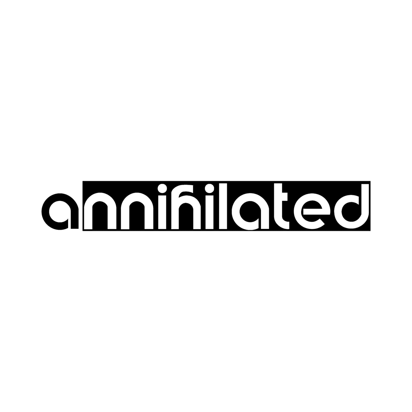 Black Annihilated vinyl sticker design on a white background.