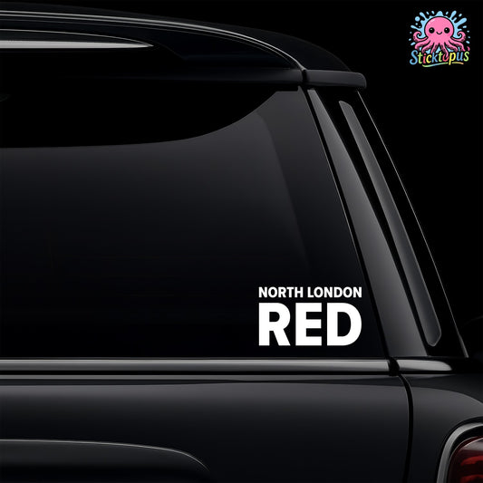 Car window with 'North London Red' decal and Sticktopus logo.