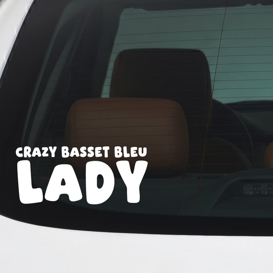 Basset Bleu De Gascogne – CRAZY DOG LADY Sticker – Car Window Decal – White vinyl car/window decal mockup