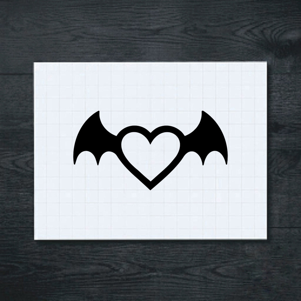 Black bat wing heart vinyl sticker