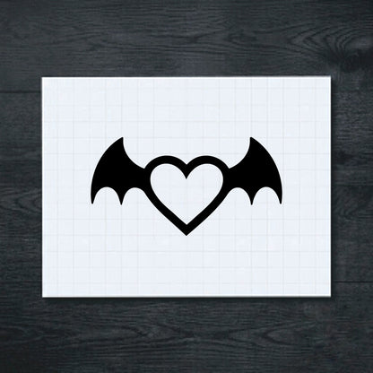 Black bat wing heart vinyl sticker