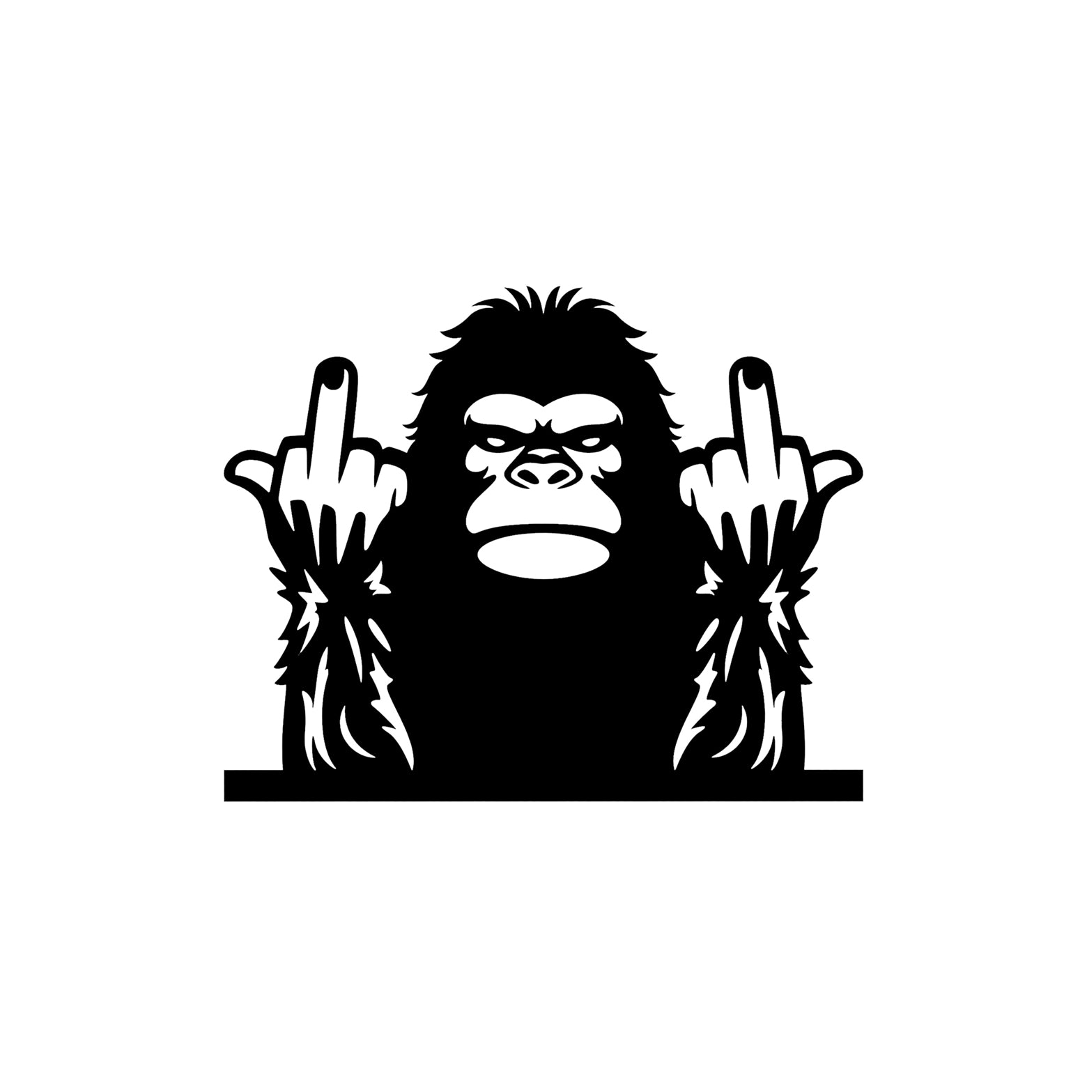 Black bigfoot middle fingers vinyl sticker design on a white background.