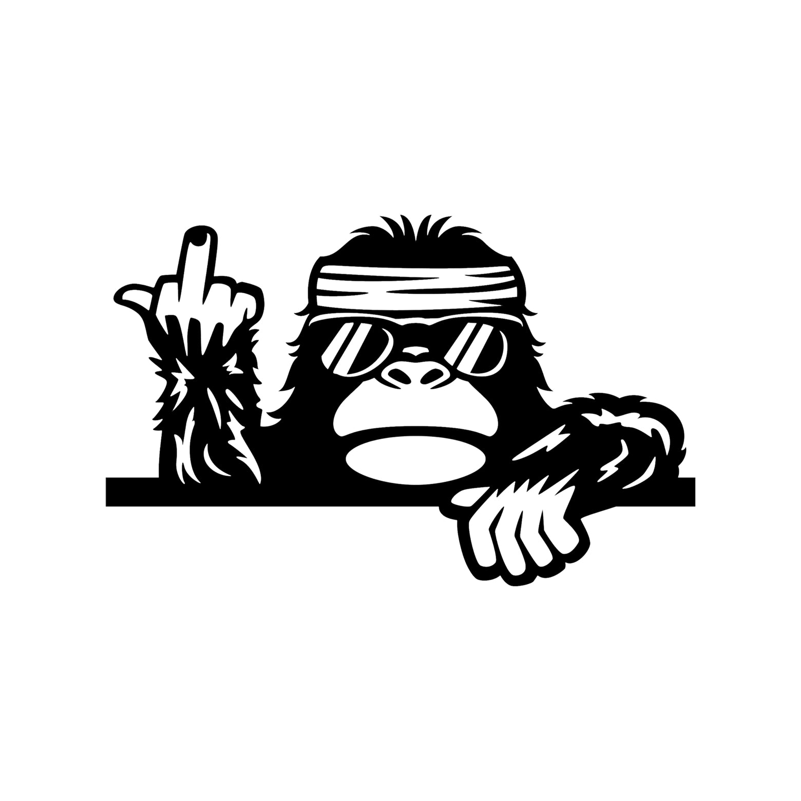 Black Bigfoot middle finger vinyl sticker design on a white background.