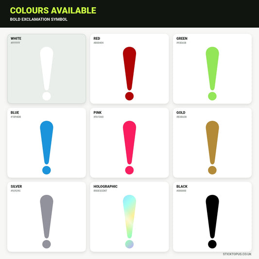 Vinyl colour options for Bold Exclamation Symbol vinyl sticker