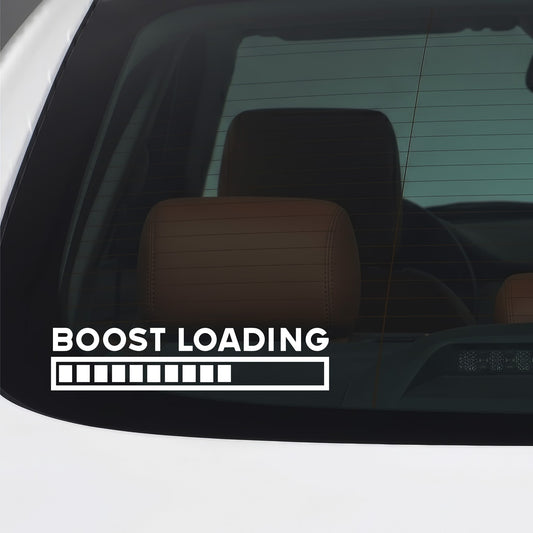 White Boost Loading sticker applied to a car window.