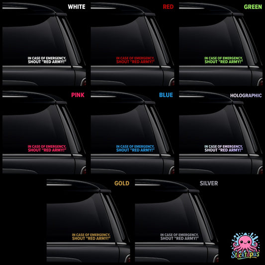 Collection of car window stickers with different color options on a black background.