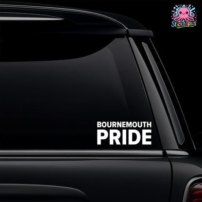 Car window with 'Bournemouth Pride' decal and Sticktopus logo.