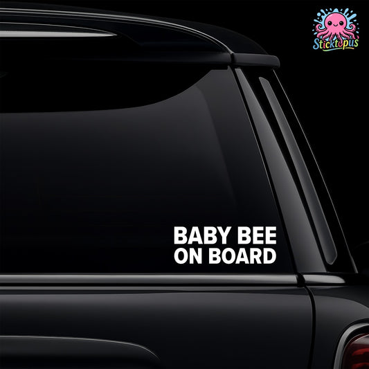 White vinyl car window decal featuring the BABY BEE ON BOARD text for Brentford fans.