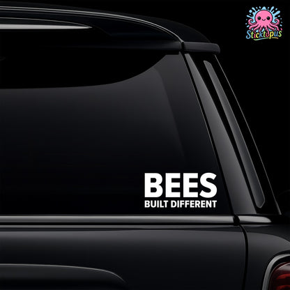 White vinyl car window decal featuring the BEES BUILT DIFFERENT text for Brentford fans.