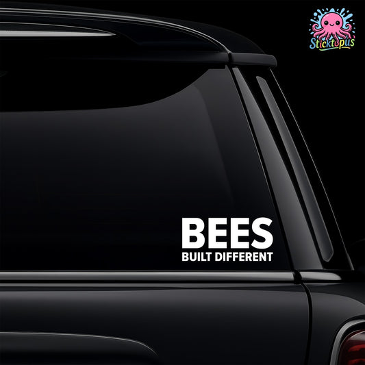 White vinyl car window decal featuring the BEES BUILT DIFFERENT text for Brentford fans.