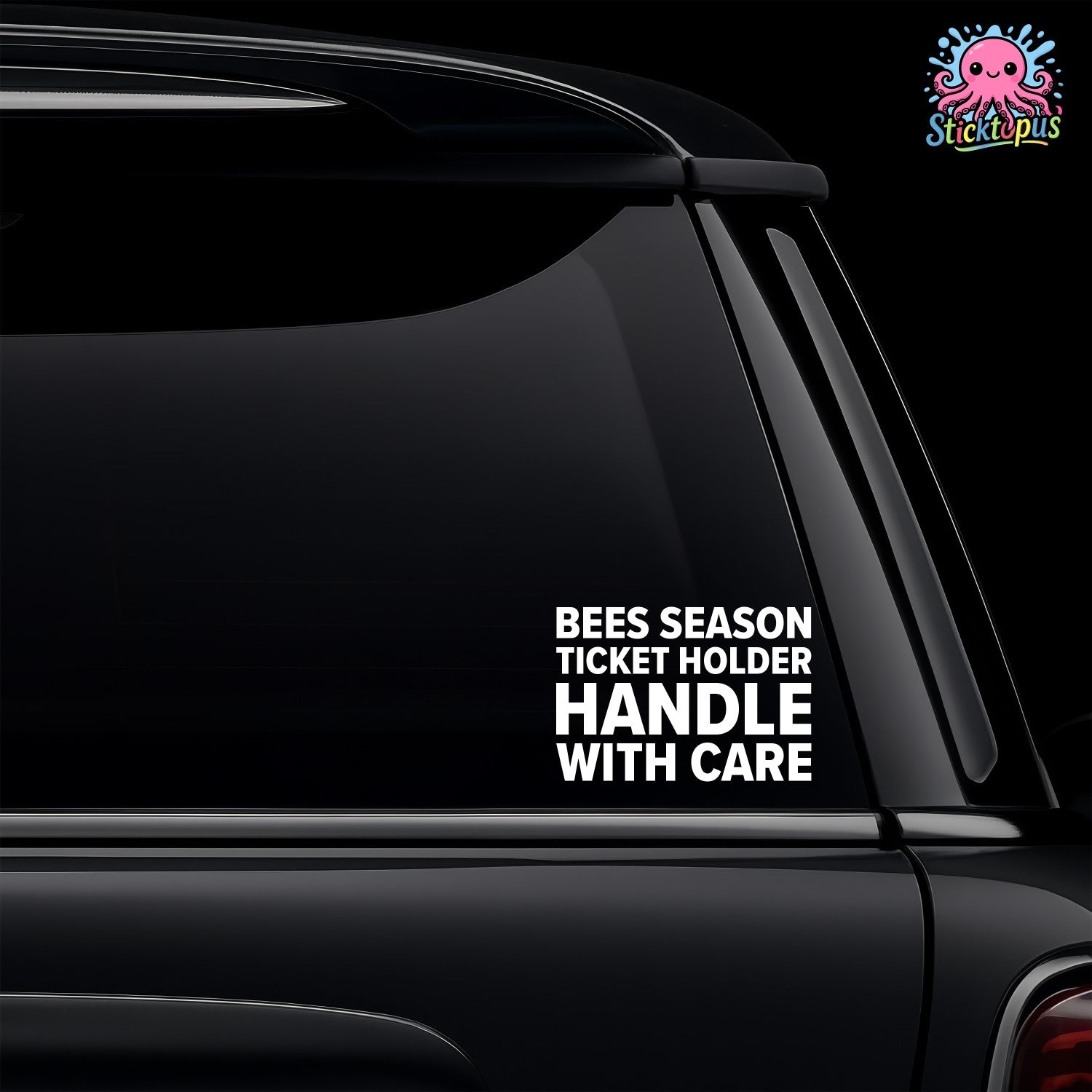 White vinyl car window decal featuring the Bees Season Ticket Holder Handle With Care text for Brentford fans.