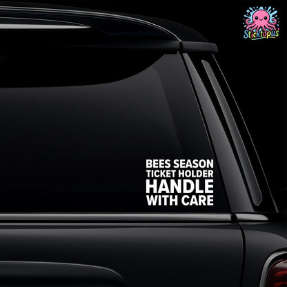 White vinyl car window decal featuring the Bees Season Ticket Holder Handle With Care text for Brentford fans.