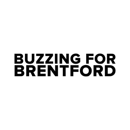 Brentford – BUZZING FOR BRENTFORD Sticker – Car Window Decal – black sticker design on white background