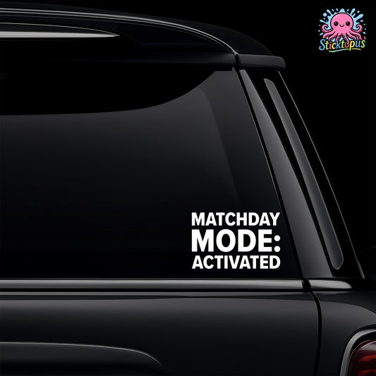 White vinyl car window sticker with the text Matchday Mode Activated for Brentford fans.