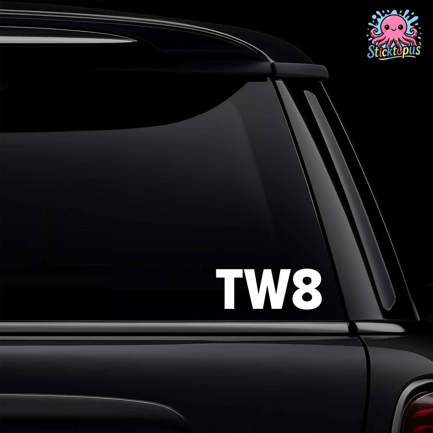 White vinyl car window decal featuring the TW8 postcode for Brentford fans.