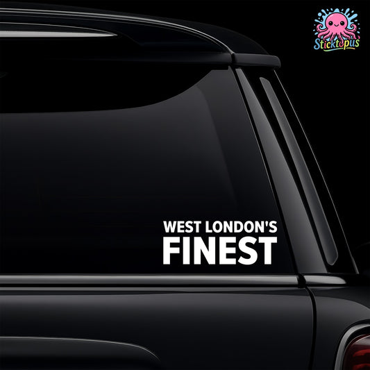 White vinyl car window decal featuring the West London's Finest slogan for Brentford fans.