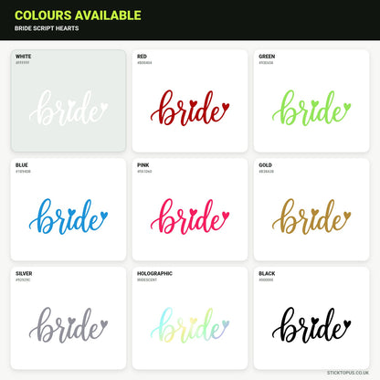 Vinyl colour options for Bride Script Hearts vinyl sticker
