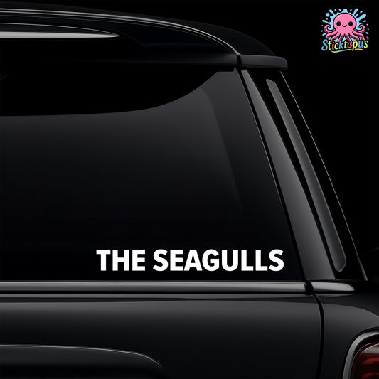 Car window with 'THE SEAGULLS' decal and Sticktopus logo.