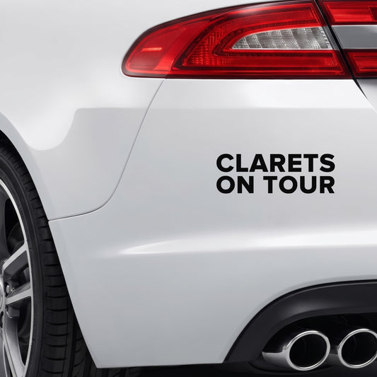 Burnley – CLARETS ON TOUR Sticker – Car Window Decal – Black vinyl bumper decal on car