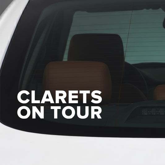 Burnley – CLARETS ON TOUR Sticker – Car Window Decal – White vinyl car window sticker