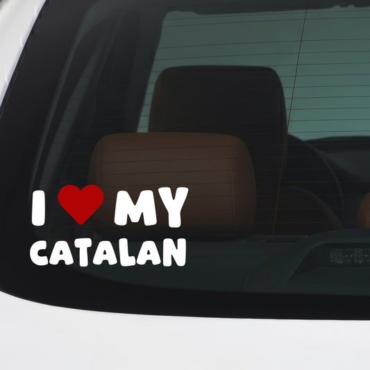 Catalan – I LOVE MY DOG Sticker – Car Window Decal – White vinyl car/window decal mockup