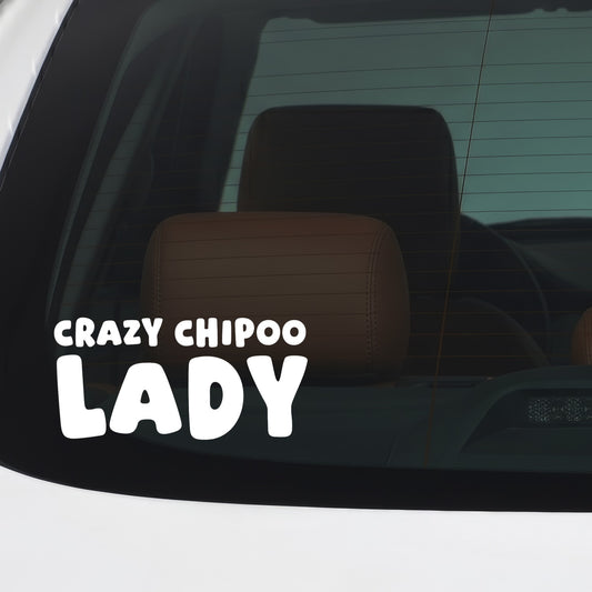 Chipoo – CRAZY DOG LADY Sticker – Car Window Decal – White vinyl car/window decal mockup
