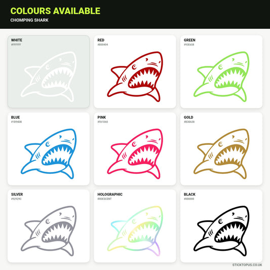 Vinyl colour options for a chomping shark vinyl sticker