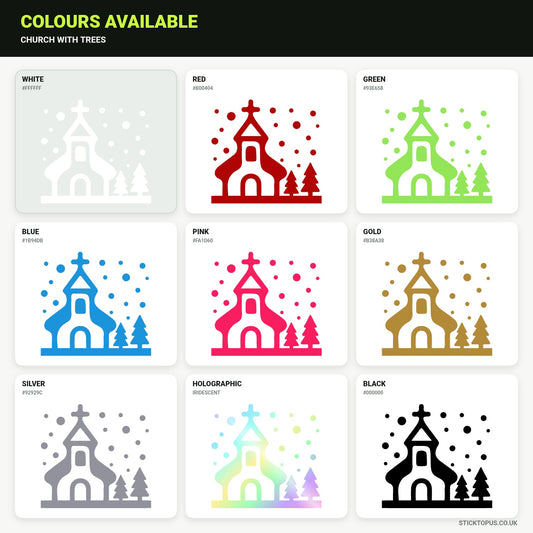 Vinyl colour options for Church with Trees church vinyl sticker