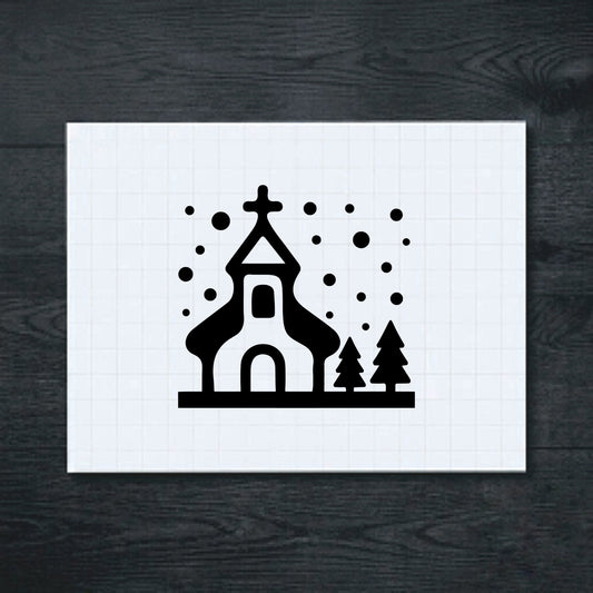 Black Church with Trees church vinyl sticker