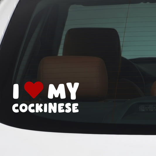 Cockinese – I LOVE MY DOG Sticker – Car Window Decal – White vinyl car/window decal mockup