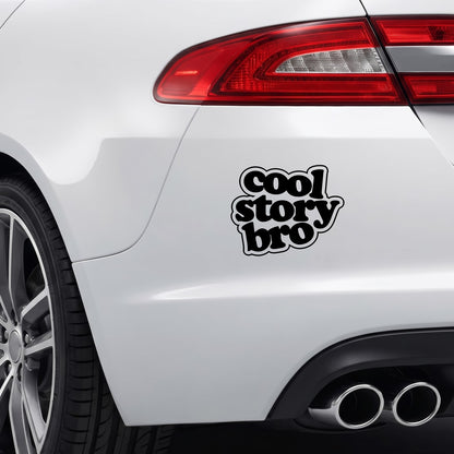 Black Cool Story Bro vinyl sticker applied to a car bumper.