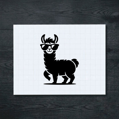 Black cool llama wearing oversized sunglasses vinyl sticker