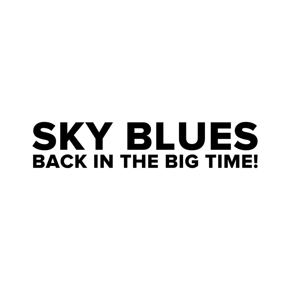 Coventry City – SKY BLUES BACK IN THE BIG TIME! Sticker – Car Window Decal – black sticker design on white background