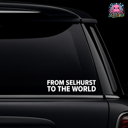Car window with 'FROM SELHURST TO THE WORLD' decal and Sticktopus logo.