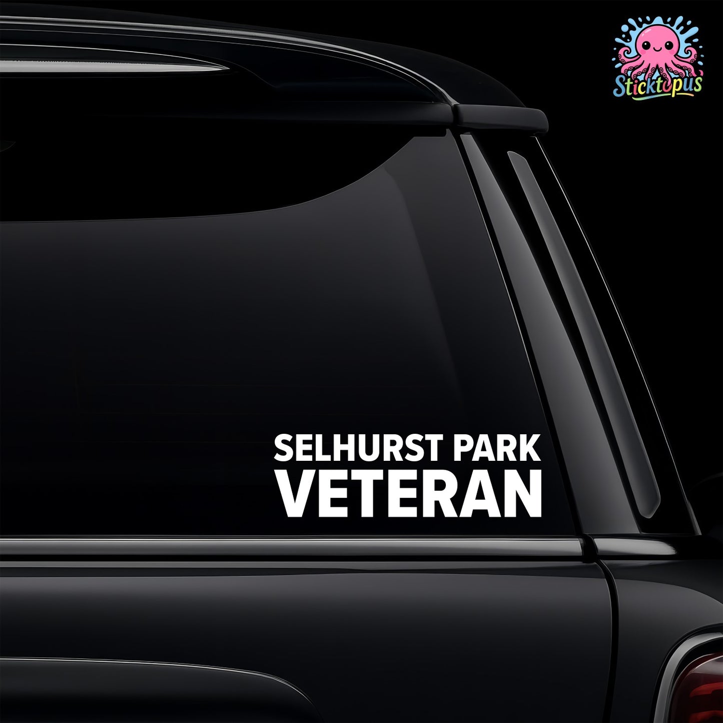 Car window with 'SELHURST PARK VETERAN' decal and Sticktopus logo.