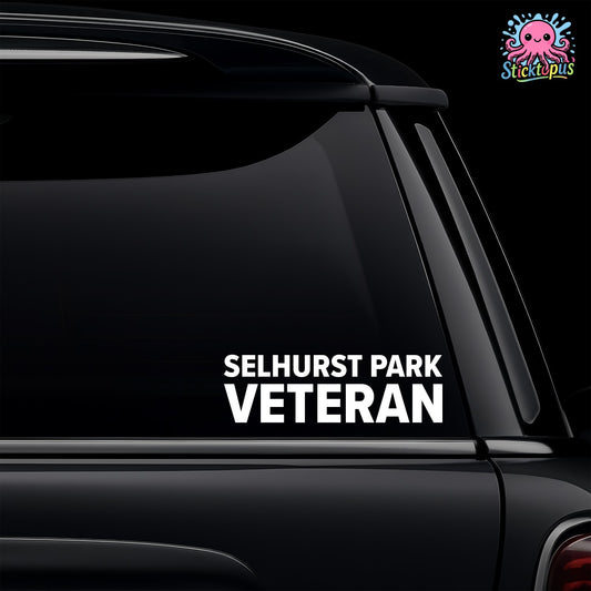 Car window with 'SELHURST PARK VETERAN' decal and Sticktopus logo.