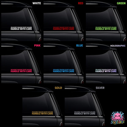 Collection of 'Selhurst Season Ticket Holder - Handle With Care' decals in various colors on a black background.