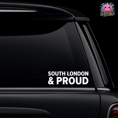 Car window with 'South London & Proud' decal and Sticktopus logo.