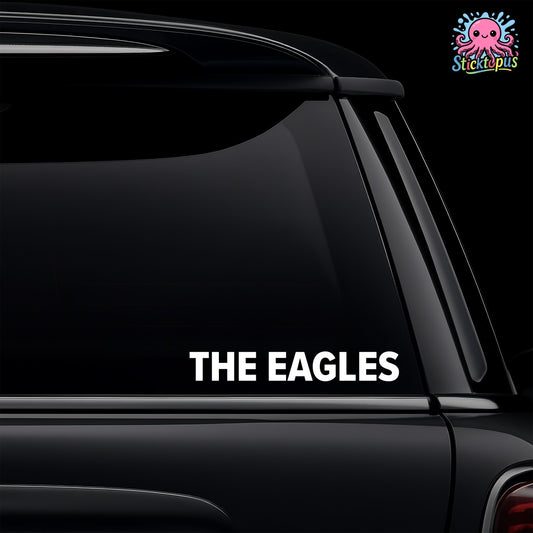 Car window with 'THE EAGLES' sticker and Sticktopus logo.