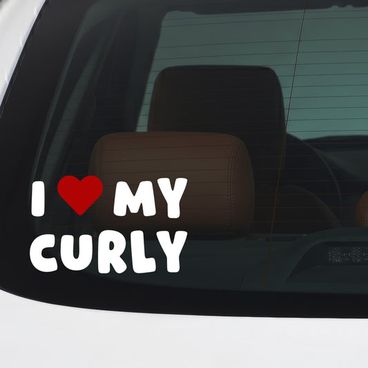 Curly – I LOVE MY DOG Sticker – Car Window Decal – White vinyl car/window decal mockup