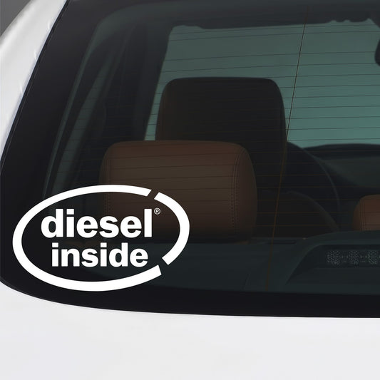 Diesel inside white car window sticker.