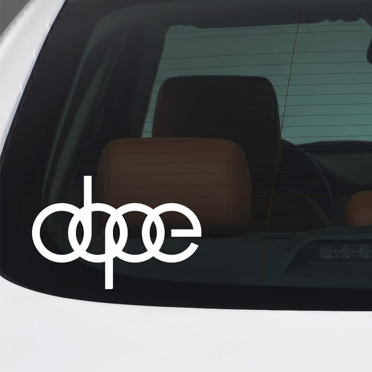 White Dope Rings vinyl sticker applied to a car window.