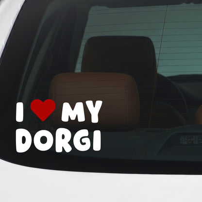 Dorgi – I LOVE MY DOG Sticker – Car Window Decal – White vinyl car/window decal mockup