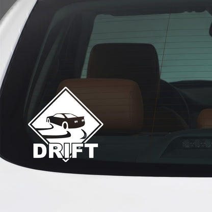 White drift vinyl sticker applied to a car window.
