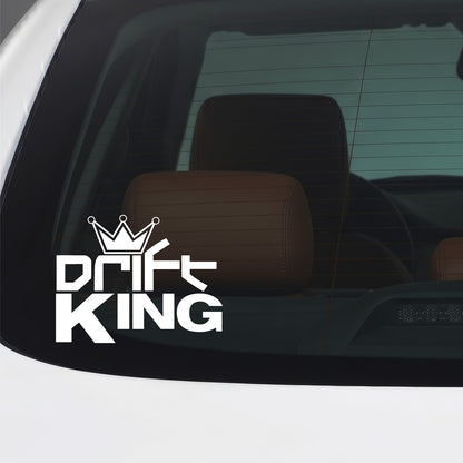 White Drift King car window sticker applied to a car window.