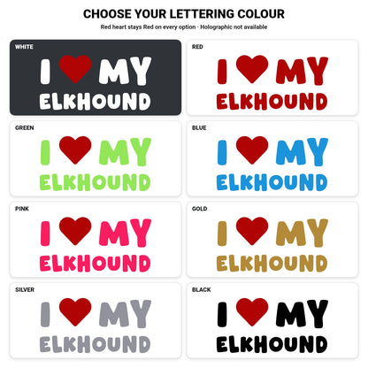 Elkhound – I LOVE MY DOG Sticker – Car Window Decal – lettering colour guide with fixed red heart