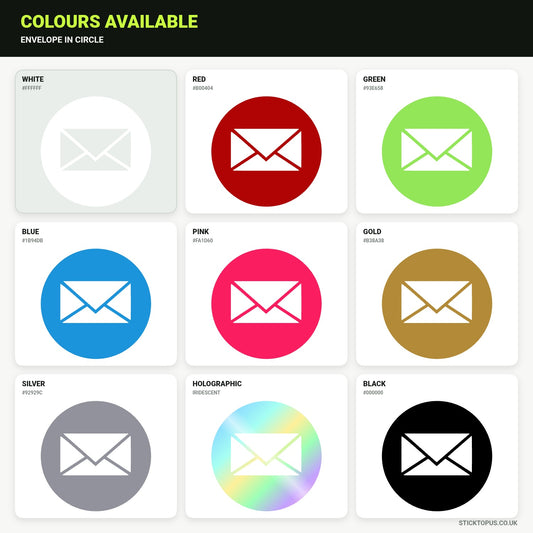 Vinyl colour options for an envelope inside a circle vinyl sticker