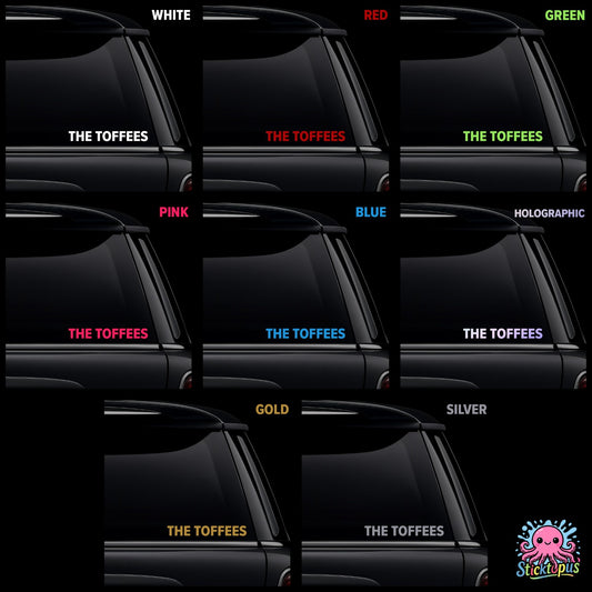 Collection of 'The Toffees' Everton decals in various colors.