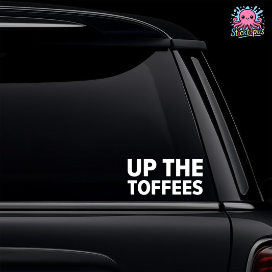 Car window with 'UP THE TOFFEES' decal and Sticktopus logo.