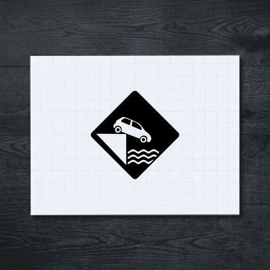 Black Flooded Road Warning Sign vinyl sticker